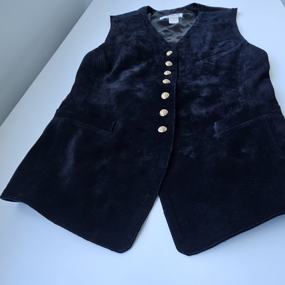 Georges Rech Vintage Black Suede With Engraved Gold Buttons Slim Vest - Picture 5 of 12